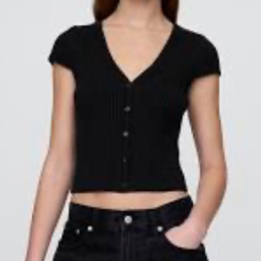 NWOT GAP Black Short Sleeve Ribbed Cotton Blend Knit Cardigan